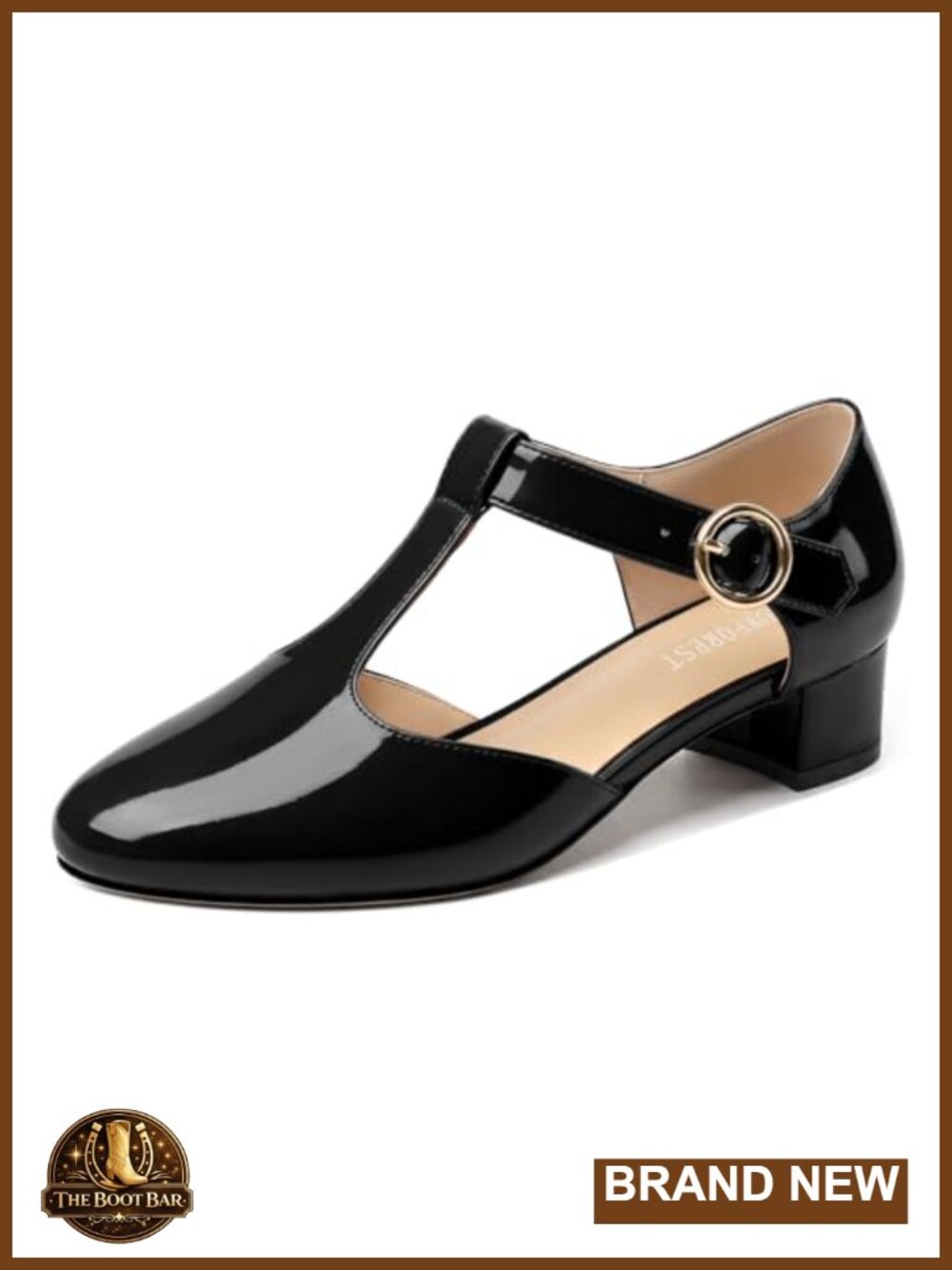 Women's T-Strap Mary Jane Pumps Patent Leather Low Chunky Block Heel